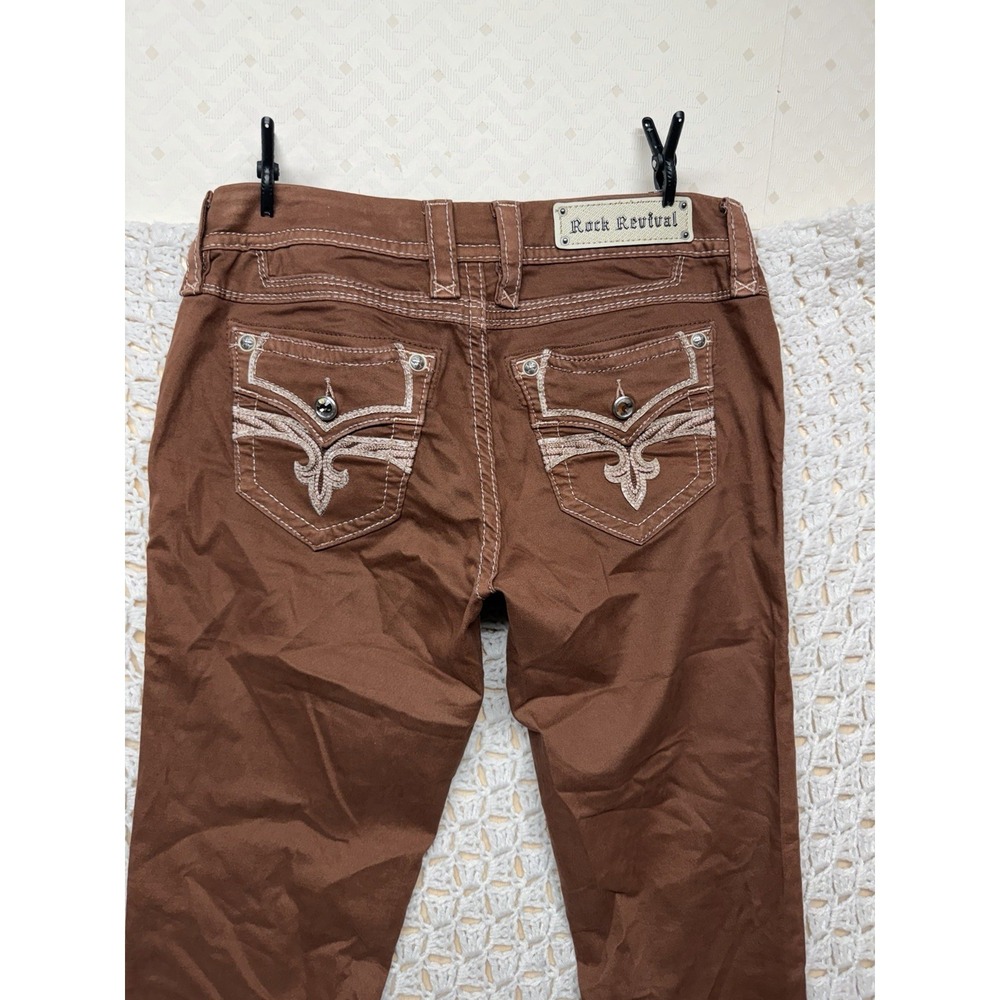 Rock Revival Roselle Jeans Women Sz 30 Fits W32L29 Brown Ankle Skinny Embroidery - Picture 9 of 11